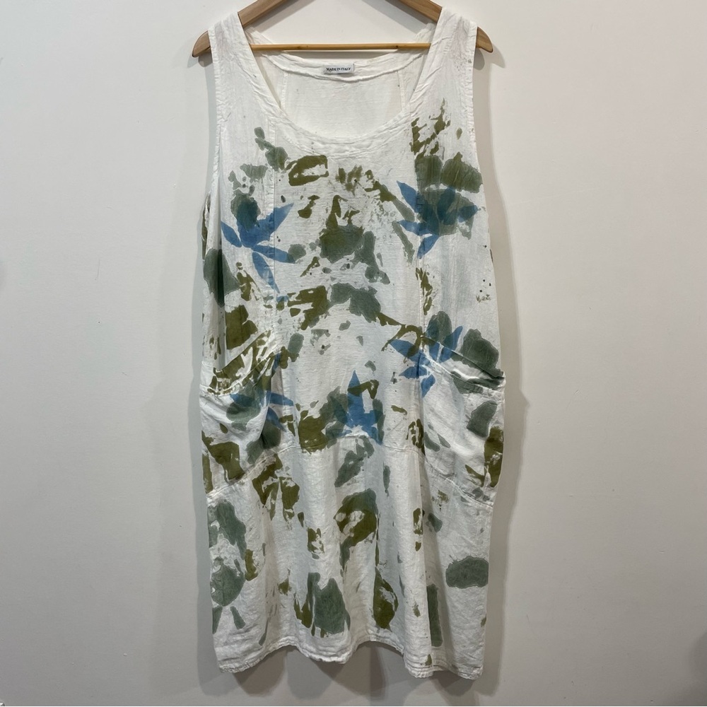 Unbranded 100% Linen Made In Italy Tie Dye With Pockets Mini Dress Size 1X